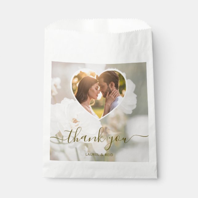 White Rose Heart Photo Template Wedding Thank You Favour Bags (Front)
