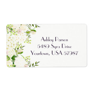 White rose hydrangea Floral return address label