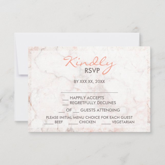 White Rose Marble Menu Choice RSVP Card (Front)