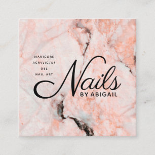 White Rose Marble Nails By Website & QR Code Peach Square Business Card