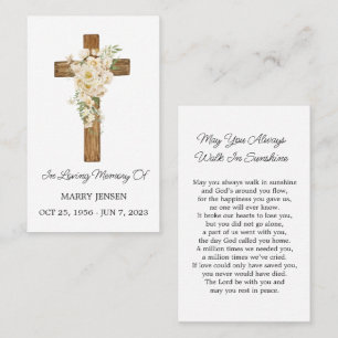 White rose Memorial Funeral Prayer Card