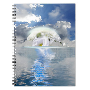 White Rose Moon Floating Through Ocean Fantasy Spiral Notebook