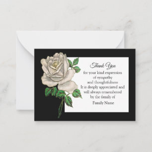 White Rose On After Funeral Thank You Cards