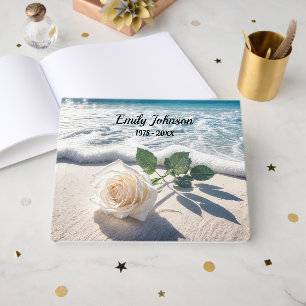 White Rose On Beach Sand Guest Book