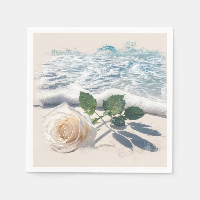White Rose On Beach Sand  Napkin (Front)