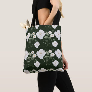 White Rose on Black Floral Gift Tote Bag