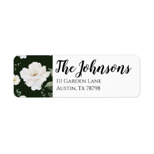 White Rose on Black Floral Return Address Labels