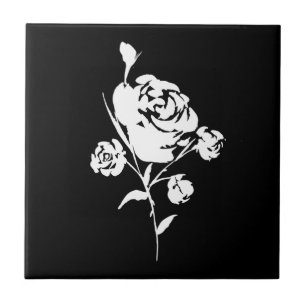 White Rose on Black Tile