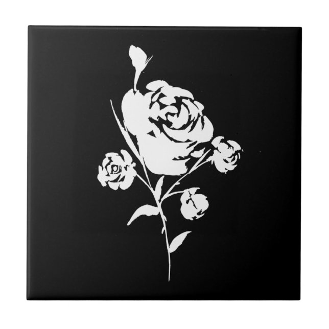 White Rose on Black Tile (Front)