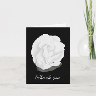 White Rose on Black Wedding Thank You Cards