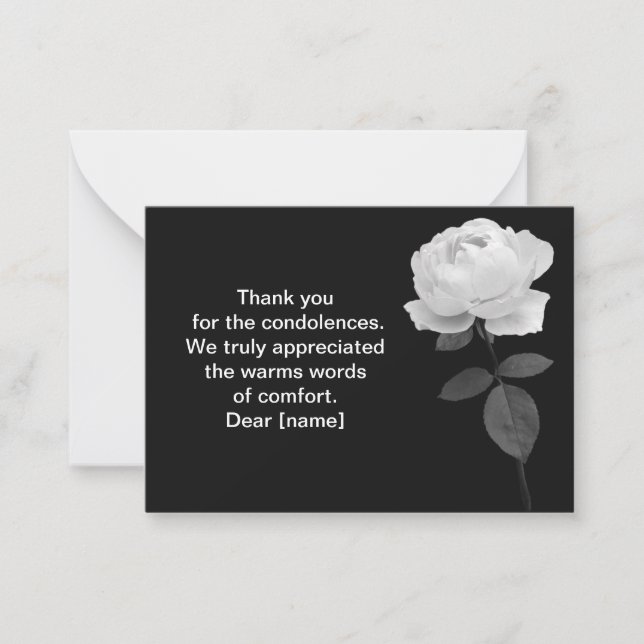 White Rose On Dark After Funeral Thank You Cards (Front)