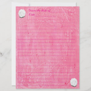 White Rose on Lined Pink Stationery Custom Letterhead