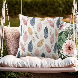 White Rose Orange Blue Boho Leaves Cushion