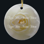 White Rose Ornament Personalised Rose Decorations<br><div class="desc">Rose Ornaments Personalised Holiday White Rose Classic Flower Decorations Your Name Here Sympathy Keepsake Wedding Keepsake Customisable Romantic White Rose Christmas Ornaments, Rose Gifts Hanukkah Neutral Holiday Decorations Rose Ornaments Keepsakes & Gifts for Weddings Anniversary I Love You Any Day White Rose Decorations for Friend Family Men Women Kids Home...</div>