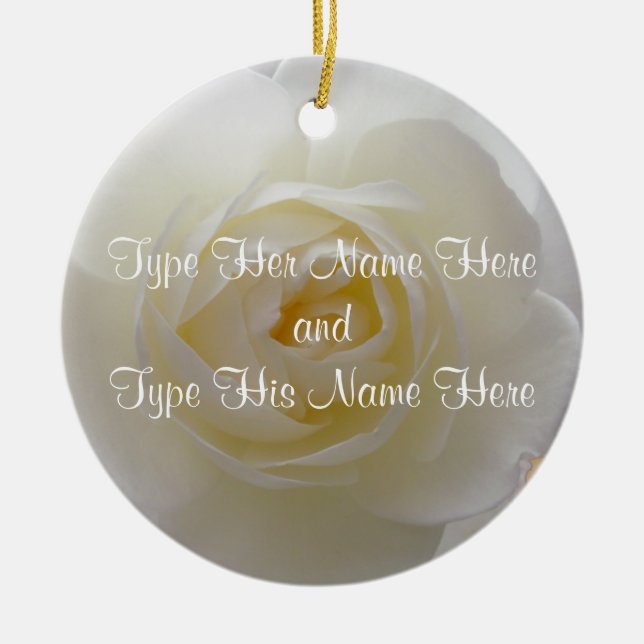 White Rose Ornament Personalised Rose Decorations (Front)