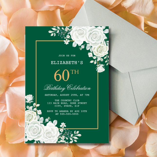 White Rose Pastel Green Floral Birthday Invitation (Creator Uploaded)