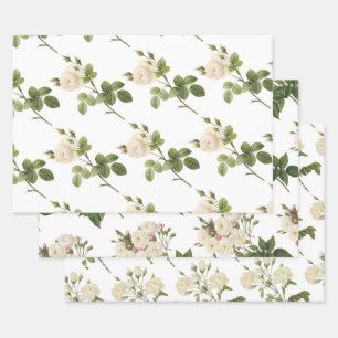 White Rose Pattern Wrapping Paper Sheet