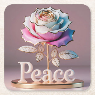 White Rose Peace Sculpture Coaster Set