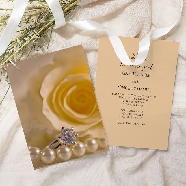 White Rose, Pearls and Diamond Ring Wedding Invitation (Creator Uploaded)