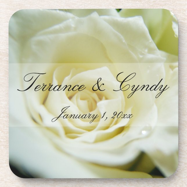 White Rose Personal Wedding Coaster (Front)
