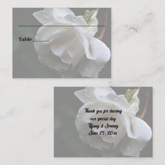 White Rose Personalised Floral Wedding  Place Card (Front/Back)