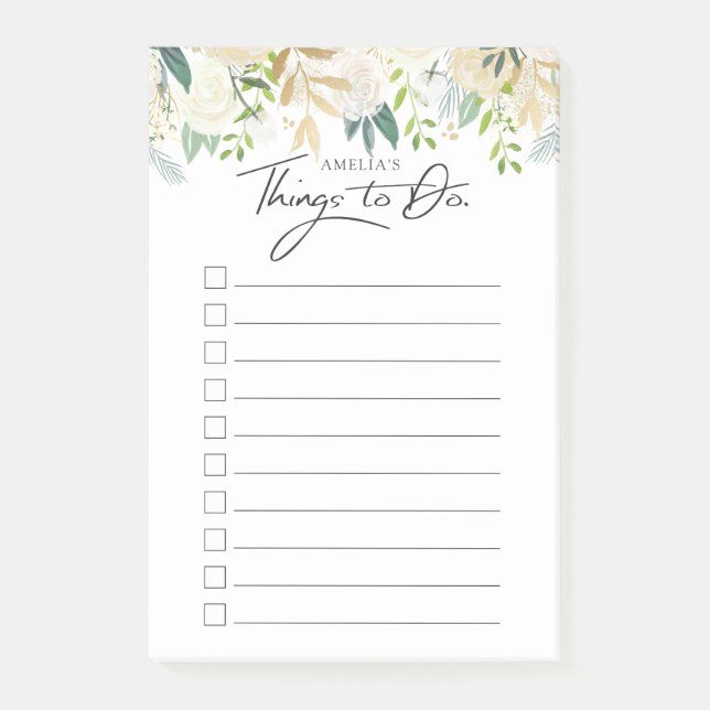 White Rose | Personalised Things to Do List Post-it Notes (Front)