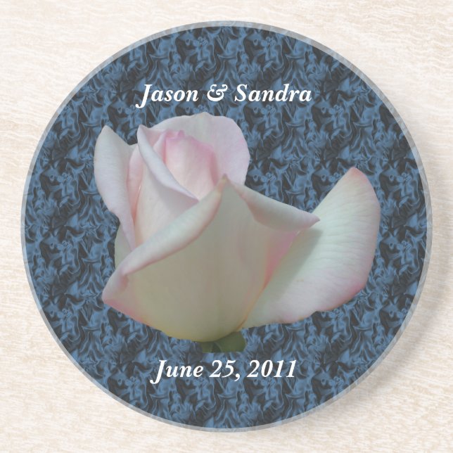 White Rose Personalised Wedding Coaster (Front)