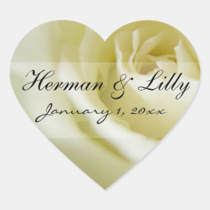 White Rose Personalised Wedding Heart Sticker