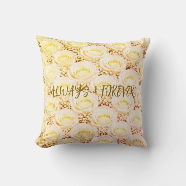 White Rose Personalized Floral Pillow (Front)