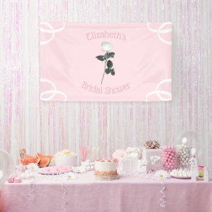 White Rose Petal Pink Bridal Shower Banner