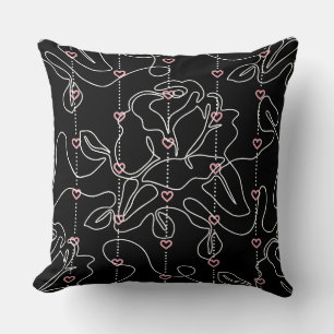 White Rose Pink Heart Graphic Pattern Cushion