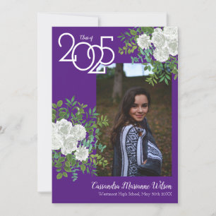 White Rose Purple Photo Graduation Announcement