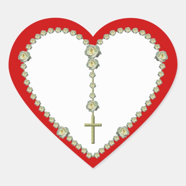 White rose Rosary Heart Sticker (Front)