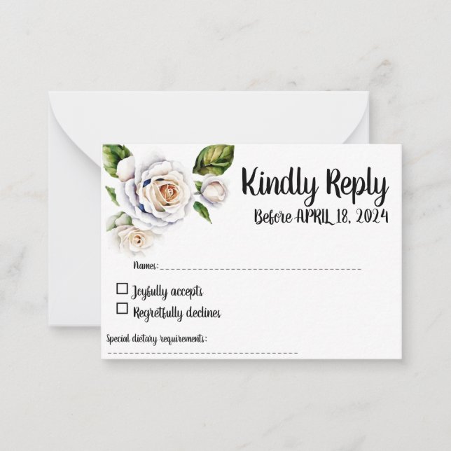 White Rose RSVP Card, Reply Card (Front)