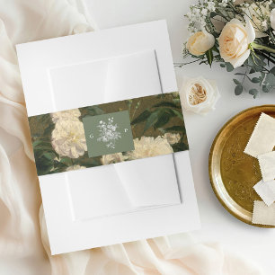 White Rose Sage Green Monogram Wedding Invitation Belly Band