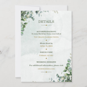 White Rose & Sage Green Wedding Details Card