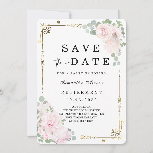 White Rose Save the Date  Retirement Invitation (Front)