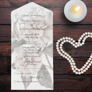 White Rose Silhouette All In One Invitation