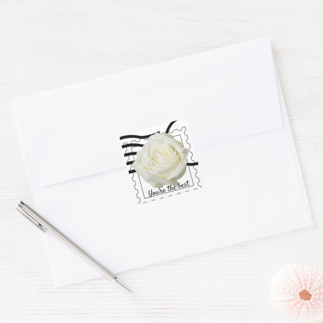 White rose square sticker (Envelope)