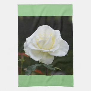 White rose tea towel