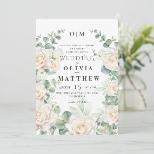 White Rose Watercolor Botanical Wedding Invitation