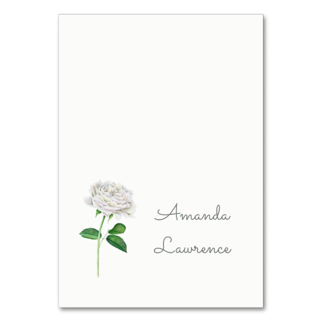 White Rose Watercolor Personalised Place Cards (Front)