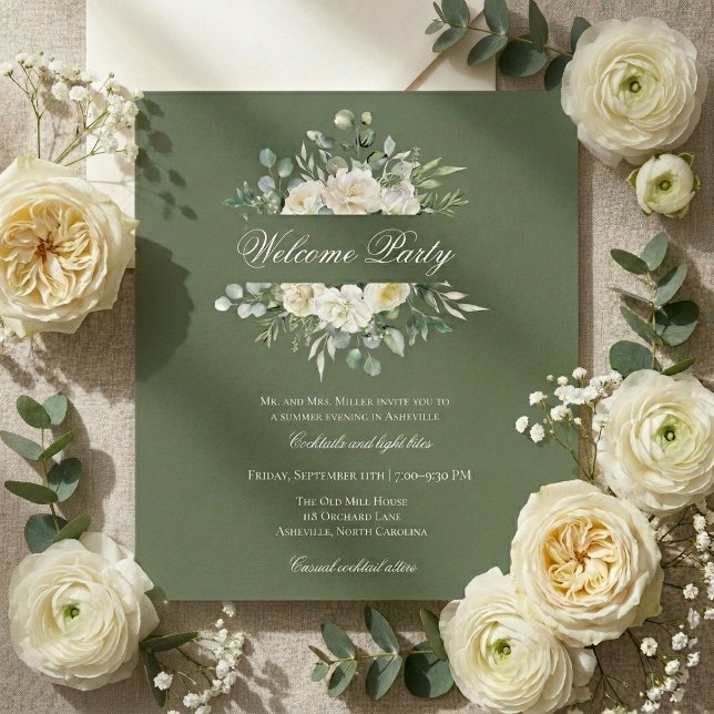 White Rose Watercolor Vineyard Wedding Invitation (Creator Uploaded)