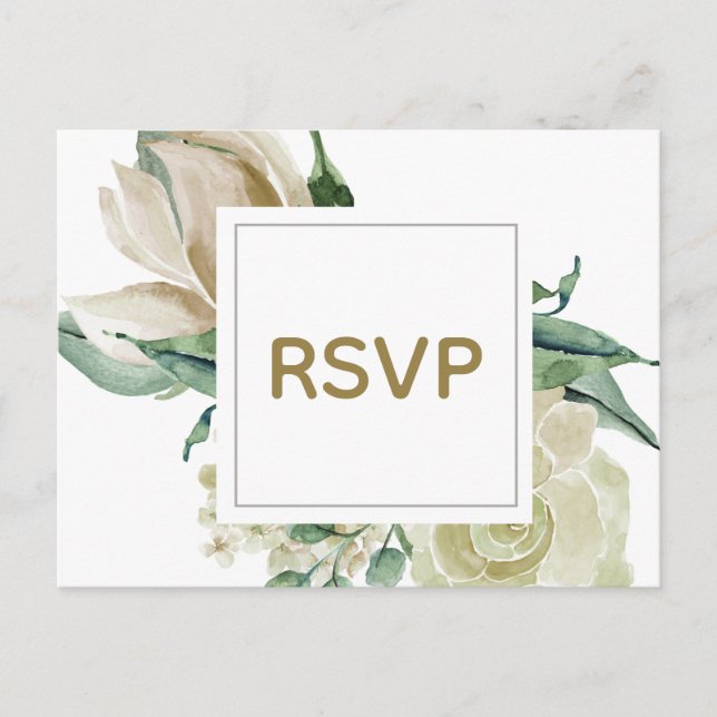 White Rose Watercolor Wedding  RSVP card (Front)