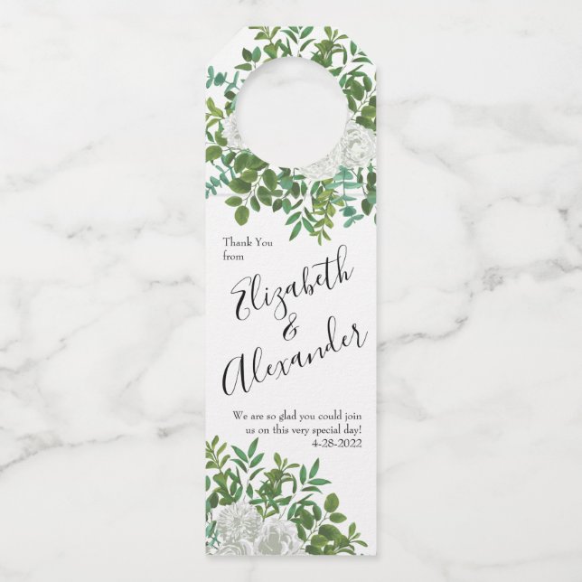 White Rose Wedding Floral Classic Bottle Tag (Front)