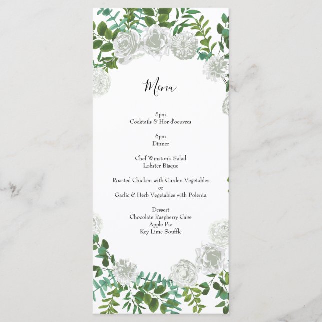 White Rose Wedding Floral Classic Menu (Front)