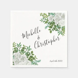 White Rose Wedding Floral Classic Napkin