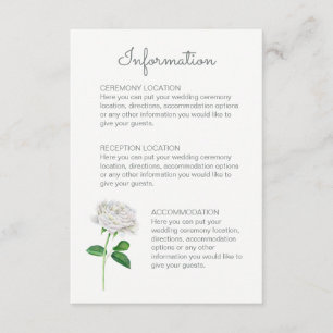 White Rose Wedding Information Cards