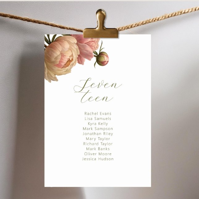 White | Rose Wedding Table Number Seating Card (Creator Uploaded)