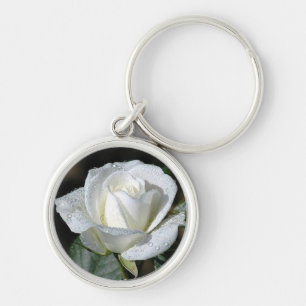 White Rose with Dew Key Ring
